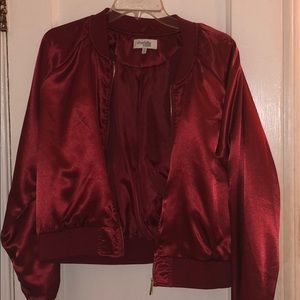 Red satin bomber jacket